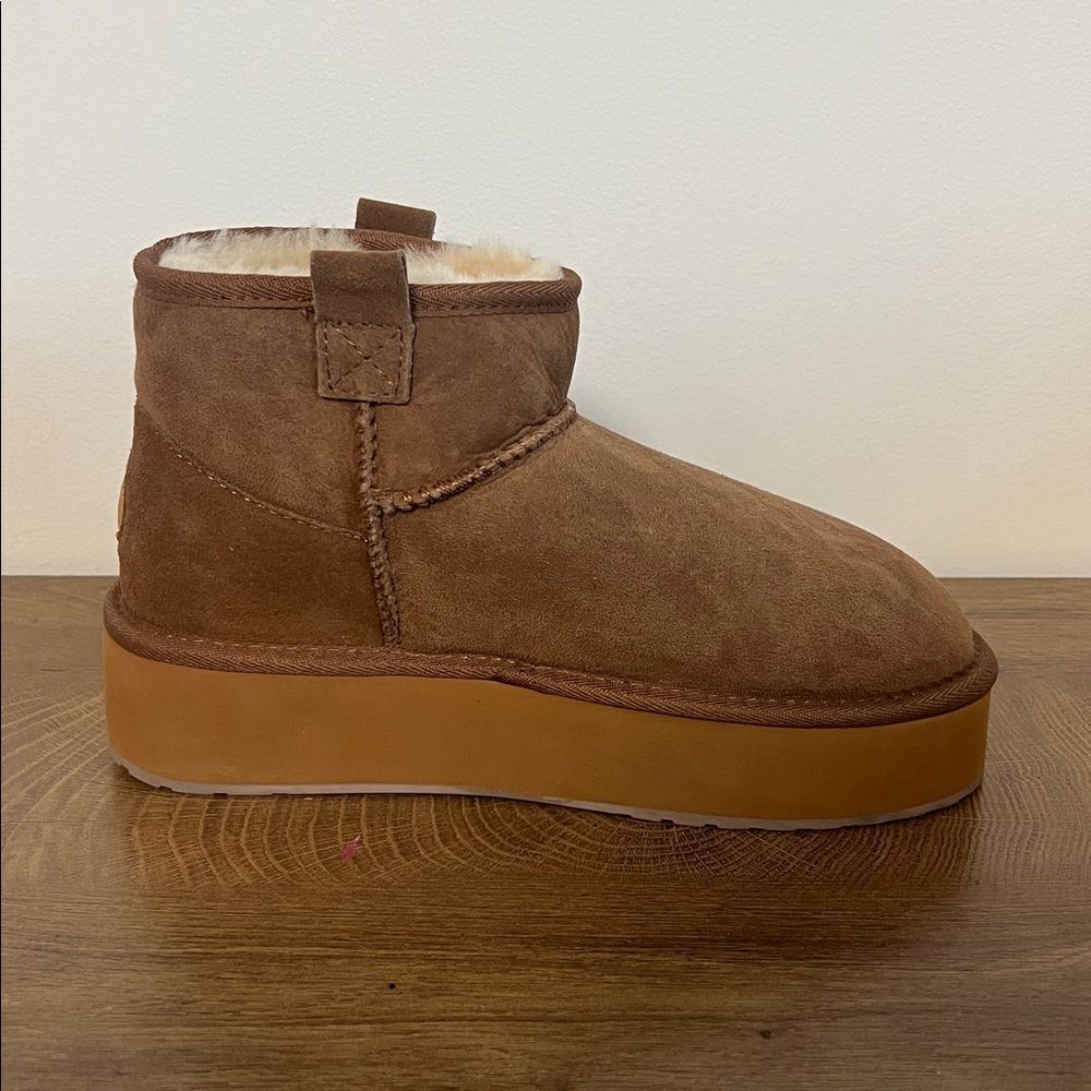 Emu Australia Stinger Micro Flatform Sheepskin Booties Slipper Boots Brown 9 View 6